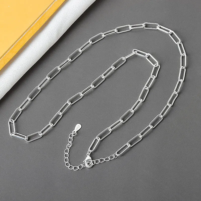 Real 925 Sterling Silver Elegant hollowout chain Geometric Pendant Necklace Fine Jewelry For Women Wedding Party Bijoux