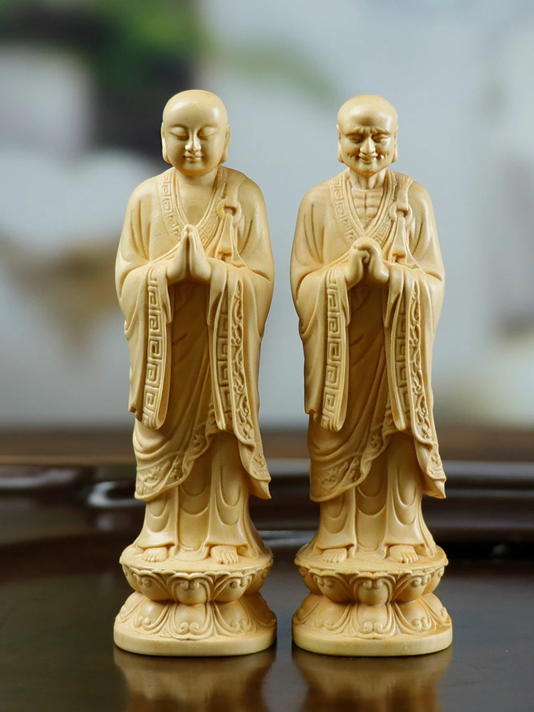 XS520- 10 CM Venerable Bodhisattva Boxwood Sculpture Feng Shui Wood Carving Enshrine Buddha Statue Collection Ornaments