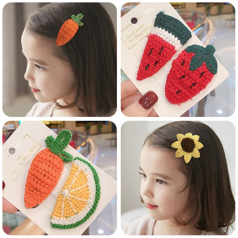 2024 New Fruit Animal Children Hairpin Colorful Princess Hair Clip Bangs Cute Cartoon Wool Korean Girl Hairgrip Headwear Gift