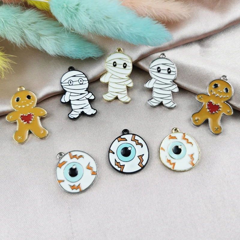 ApeUr 10Pcs/pack Enamel Halloween Oil Drop Charms Loving Mummy Demon Eye Alloy Enamel Pendant Jewelry Making Accessories