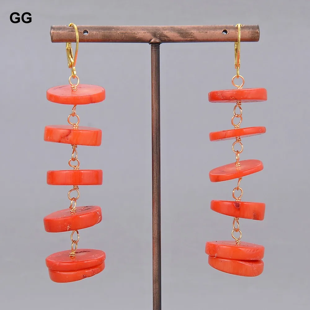 GuaiGuai Jewelry Natural Freeform Disc Orange Space Corals Lever Back Dangle Earrings Handmade Trendy For Women