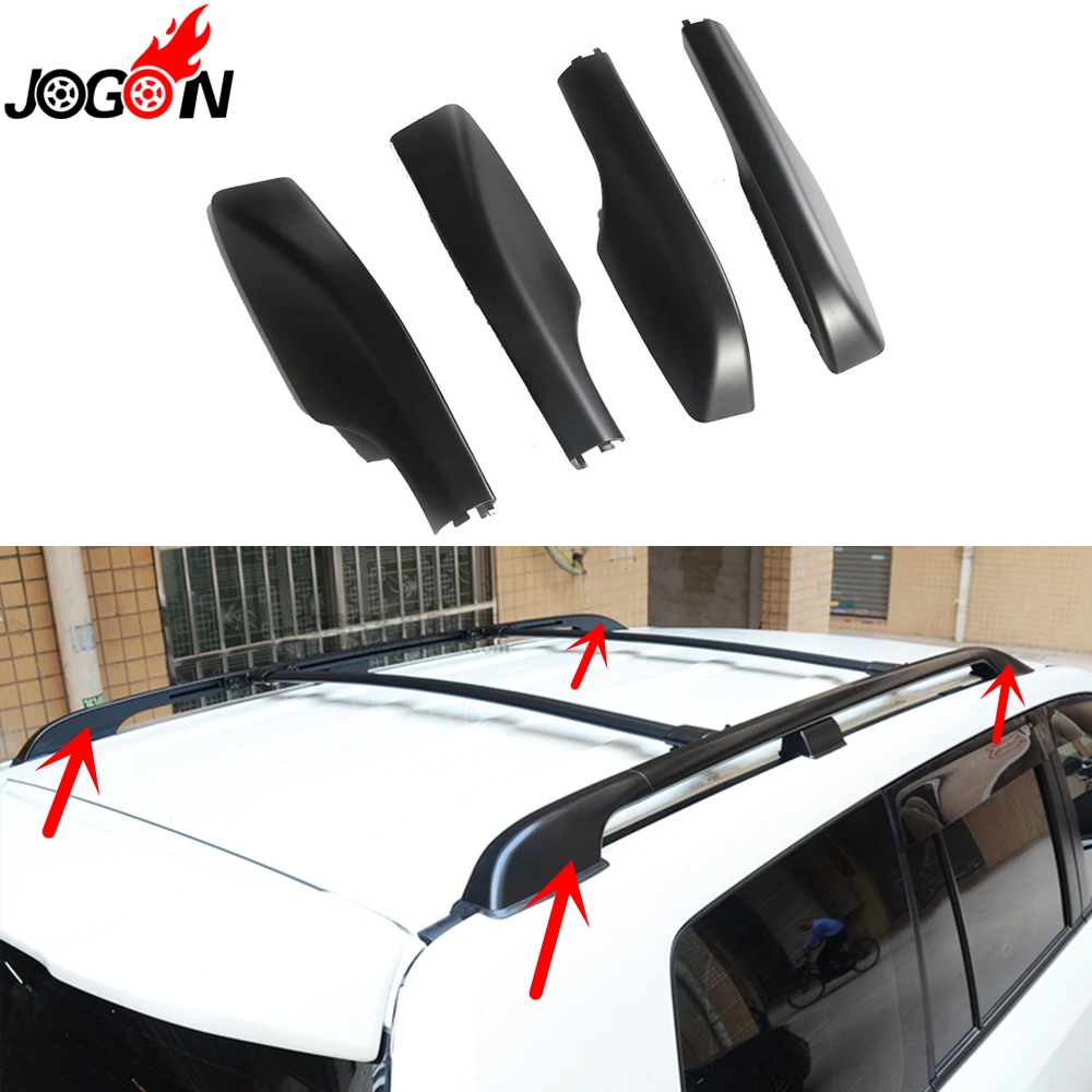 Black ABS Roof Rack Bar Rail End Cover For Toyota Land Cruiser LC200 FJ200 2008- 2016 2017 Protection Shell 4PCS