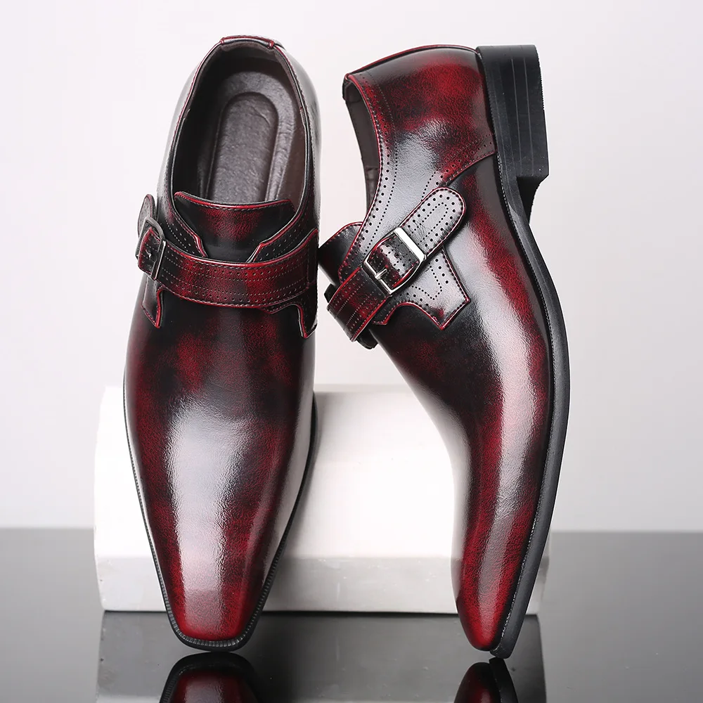 

Italian Fashion Shoes Men Dress Shoes Genuine Leather Slip On Man Formal Suit Footwear with Buckle Shoes