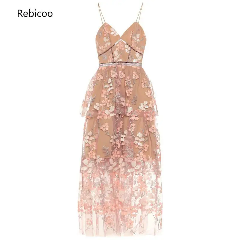 

New arrive Pink Floral-embellished dress