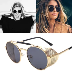NEW Round Steampunk Sunglasses Men Women Fashion Metal Glasses Brand Design Vintage Sunglasses High Quality UV400 Gafas