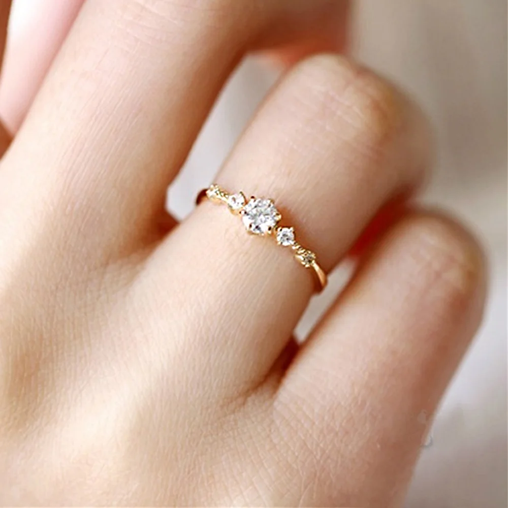 ZHOUYANG Dainty Ring For Women Stylish Minimalist Engagement Shiny Zircon Crystal Light Yellow Gold Color Fashion Jewelry KCR174