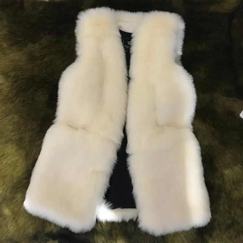 Women Faux Fur Coats 2020  Faux Fur Vest Gilet Elegant Fake Fox Fur Femme Winter Outwear Long Waistcoat