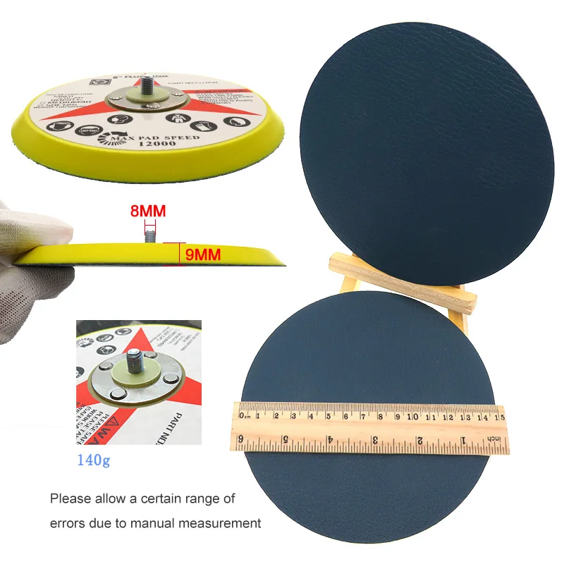 Vinil PSA Lixadeira para Discos Adesivos, Sander Backing Pad, Acessórios para Ferramentas Elétricas, 5, 16 "-24 Thread, 6", 150mm