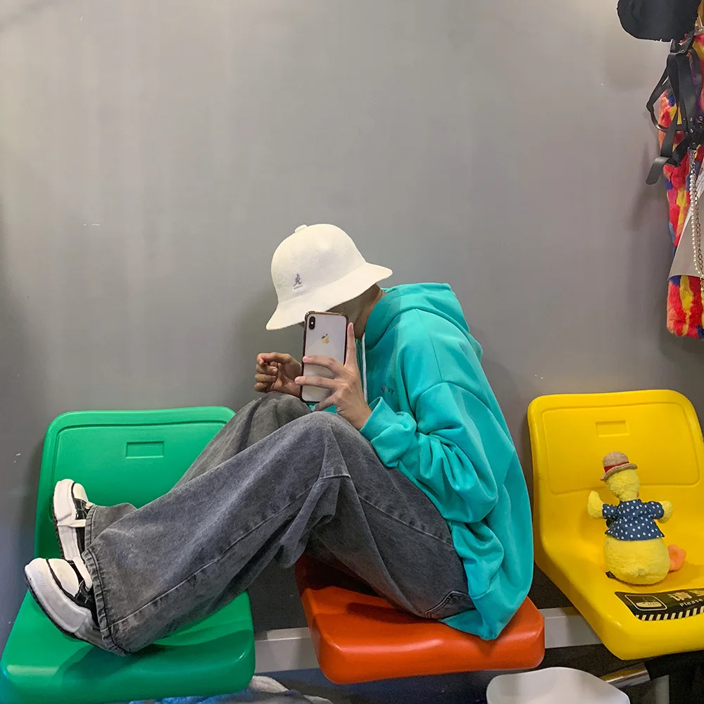 ICCLEK Jeans Men's Fall Loose Straight Wide-leg Pants Hip-hop Retro Washed Trousers Denim Jeans  Men Jeans  Biker Jeans