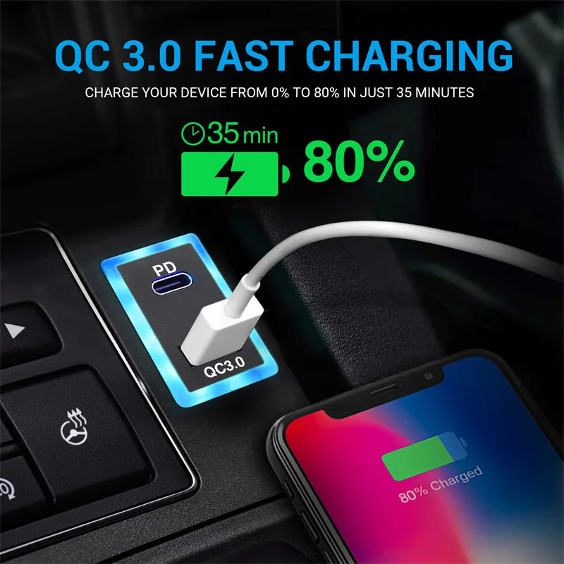 MICTUNING 12V/24V USB C Car Charger for Toyota, Dual USB Ports QC3.0 & PD Type C Car Power Socket, Compatible with iPhone iPad