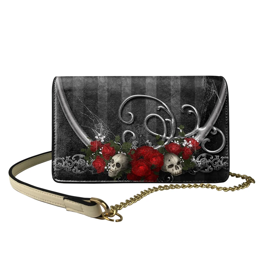 

Women Crossbody Party Purse PU Handbags Rose Skull Print Luxury Flap Designer Ladies Shoulder Gothic Bags Bolsa Feminina