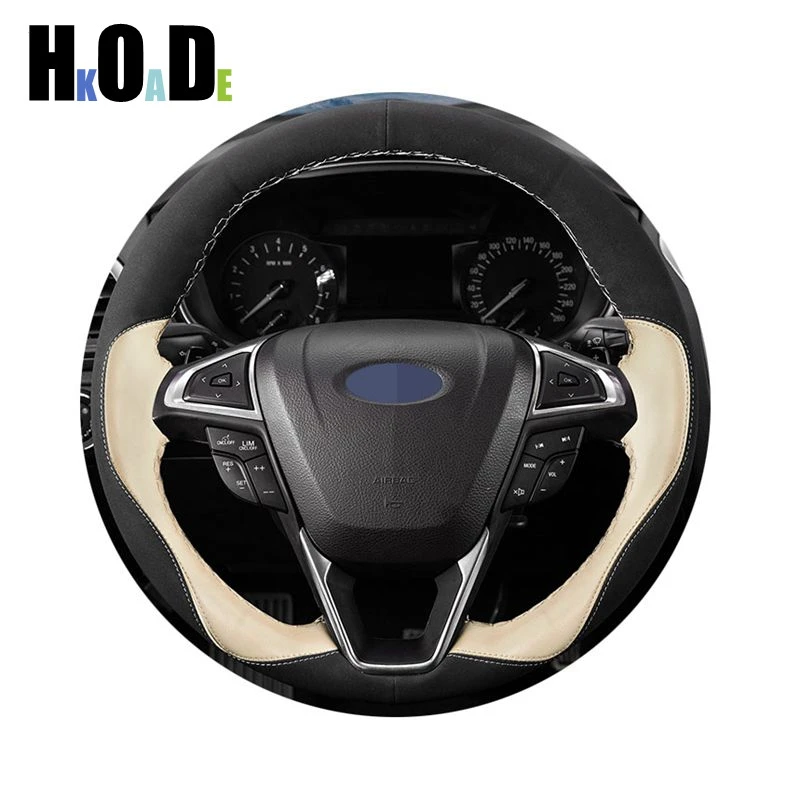 Black Suede Leather Hand-stitched Car Steering Wheel Cover For ford fusion Mondeo 2013 2014 EDGE 2015 2016