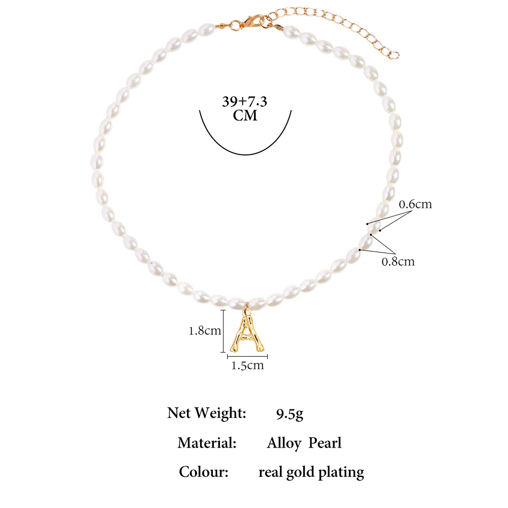 Imitation Pearl Choker A-Z Initial Letter Pendant Necklace For Women Golden Bamboo Alphabet Pearl Beaded Necklace Trendy Jewelry