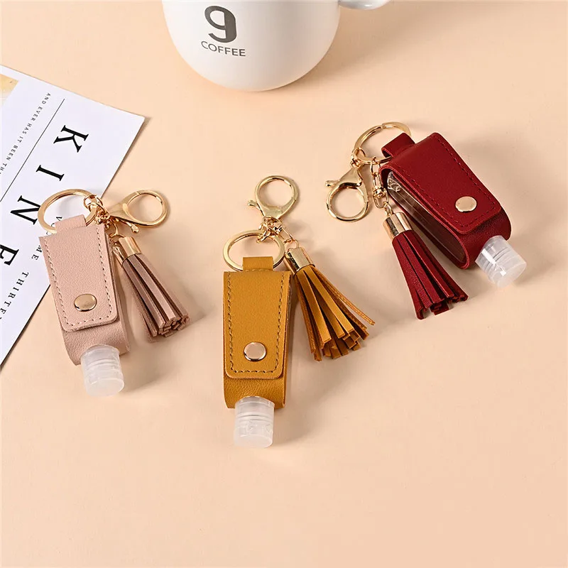 30ml Leather Case Keychain Free Hand Sanitizer Case Mini Disinfectant Hands Portable Hydroalcoholic Gel Empty Bottle For Travel