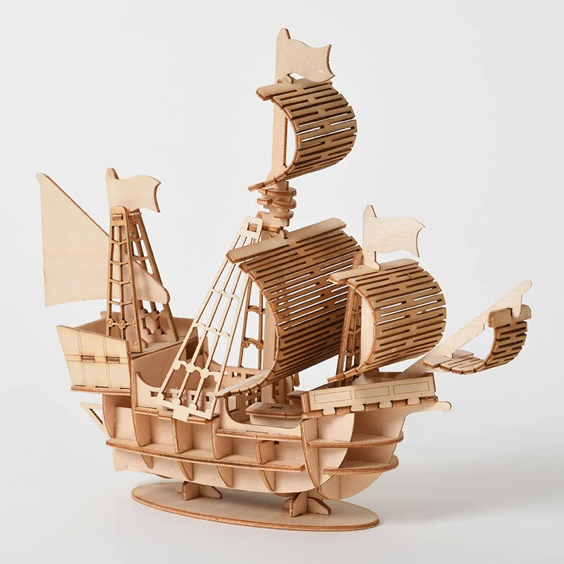 Diy 3d wooden puzzle for Assembly Puzzle Laser Cutting Sailing Ship Biplane Steam Locomotive Train Toy diy Kit  for adults Child