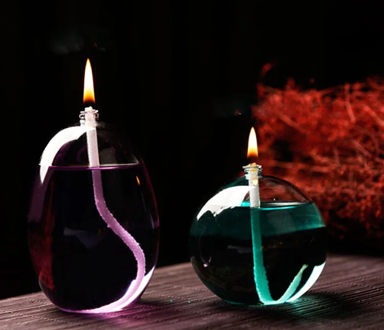 Glass Oil Lamp Elegant Candle Set of 2 - Bachelor Party Ideas Bridesmaid Gift Balcony Decor Wedding Inspiration Night Light