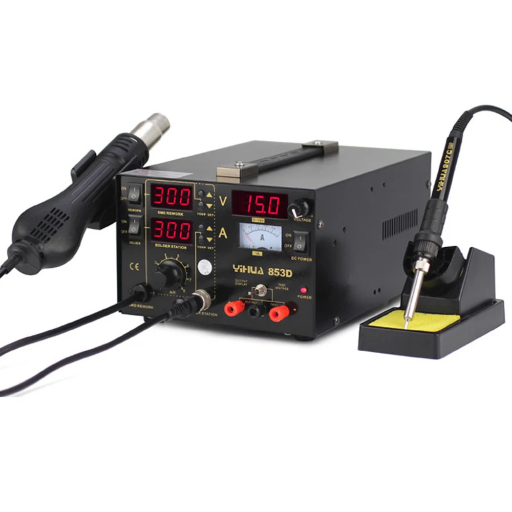 YIHUA 853D 1A BGA Soldering Iron Station With Hot Air Gun Rework Station DC Power Supply 3 In 1 SMD Soldering Tool