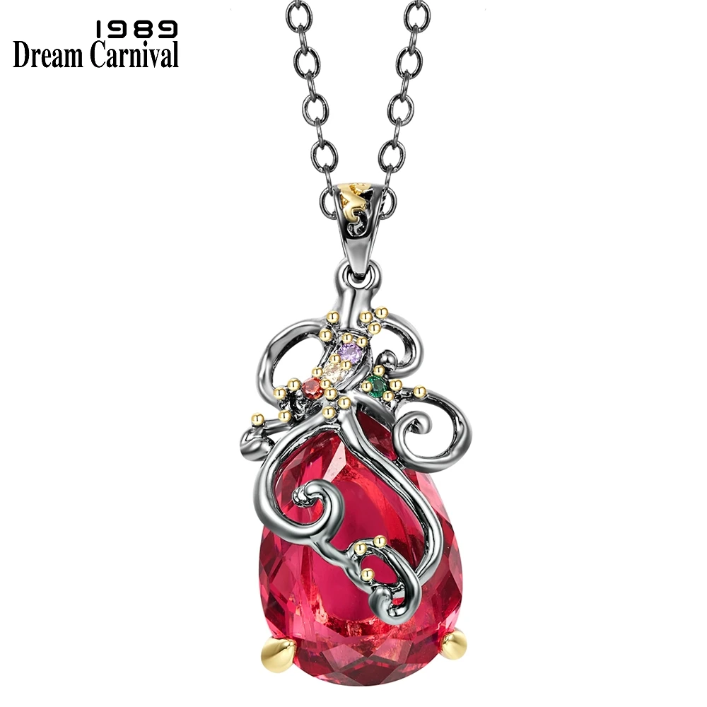 DreamCarnival1989 Baroque Long Chain Pendant Necklace Women Fashion Big Fuchsia Zirconia Wedding Party Jewelry Female WP6560FU