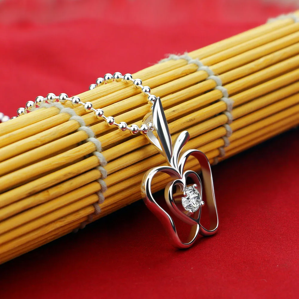 

Authentic 100% 925 Sterling Silver Women's Apple Pendant Plant Design Bead Chain Lobster Clasp Simple Dainty Sweet Birthday Gift