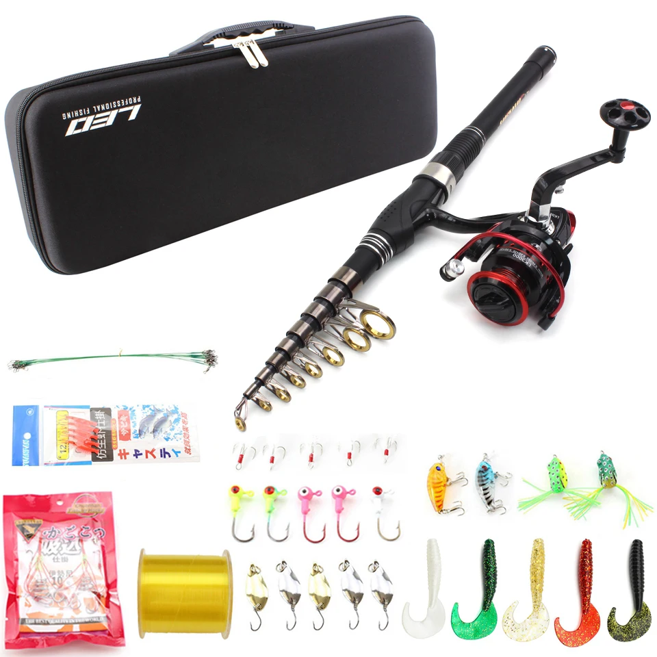 1.8m-3.3m Fishing Rod Combo tools Kit Spinning Telescopic Fishing Rod Reel Set with Line Lures Hooks Fishing Bag Accessories