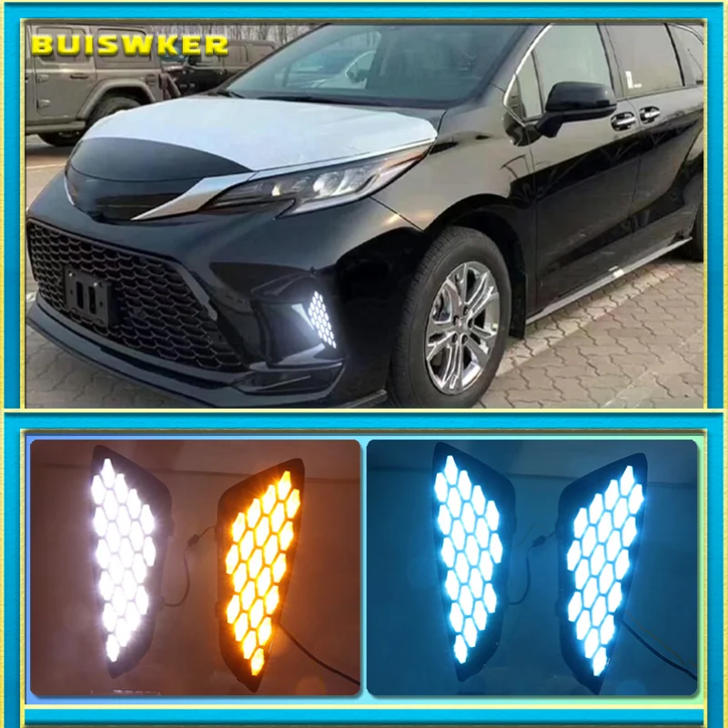 

LED Daytime Running Light For Toyota Sienna XSE 2021 2022 12V Dynamic Yellow Turn Signal Indicator Light Bumper LED DRL Lamp