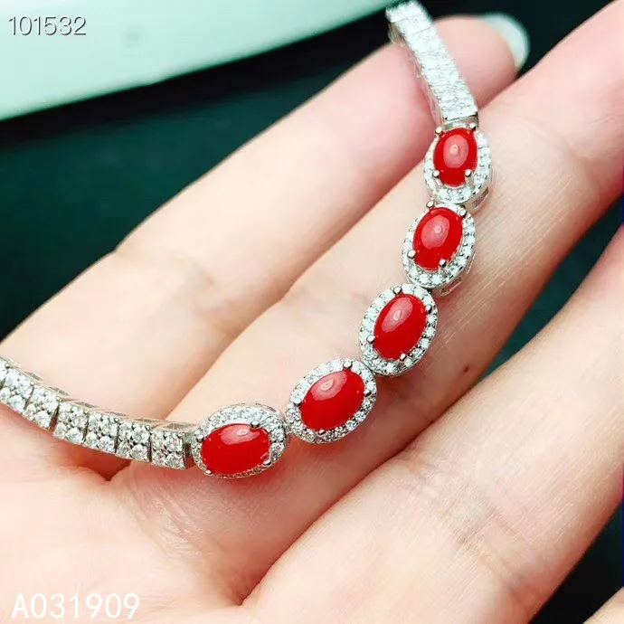 

KJJEAXCMY Boutique Jewelry 925 Sterling Silver Inlaid Natural Red Coral Ladies Bracelet Support Detection Luxurious Classic