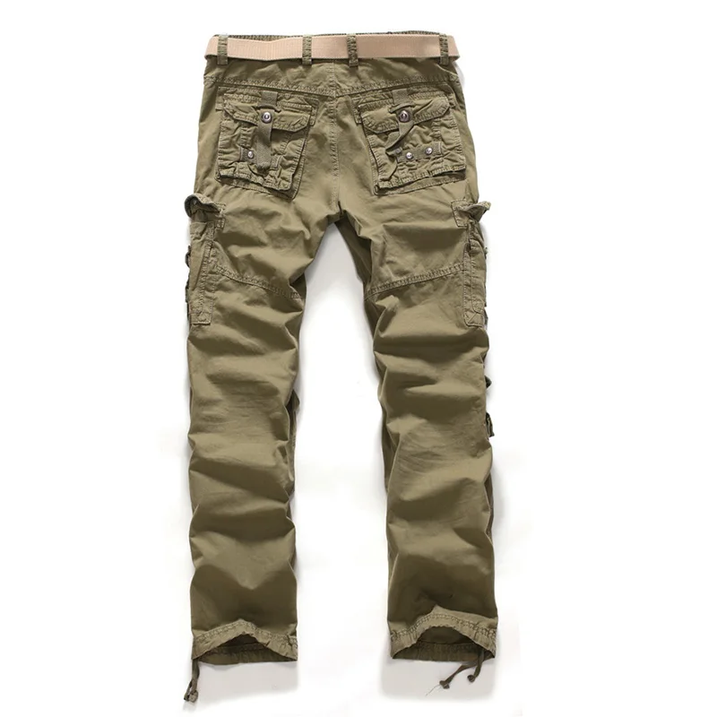 Hot Sale Cotton Straight Pants Men Casual Multi-Pockets Cargo Pants Khaki Loose Male Trousers High quality,Size 36,38,40