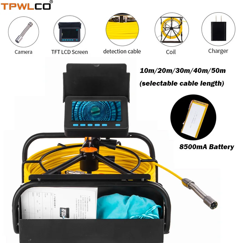 

4.3" TFT LCD Color Display Sewer Pipe Inspection Camera System 10-50m Cable 8500mA Battery Industrial Endoscope Camera 17mm