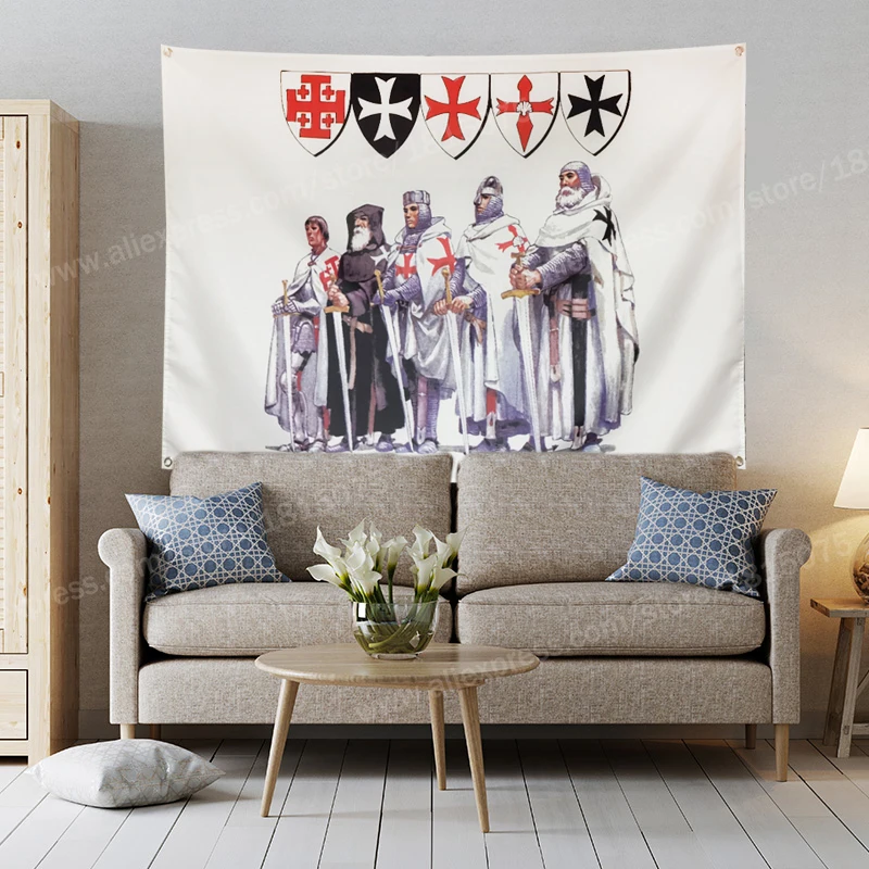 Knight Flag Banner Polyester 90* 150cm Hang On The Wall 4 Grommets Custom Flag Indoor Decoration Knight Templar
