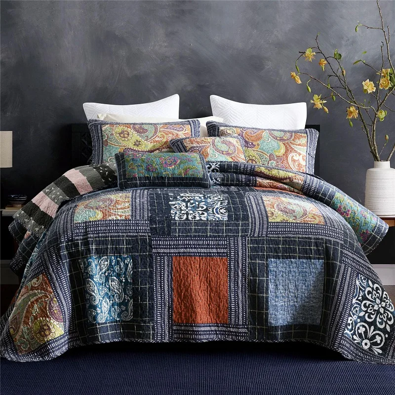 

CHAUSUB Vintage Cotton Quilt Set 3PCS Bedspread on the Bed Patchwork Double Blanket Bed Cover King Queen Size Summer Coverlet