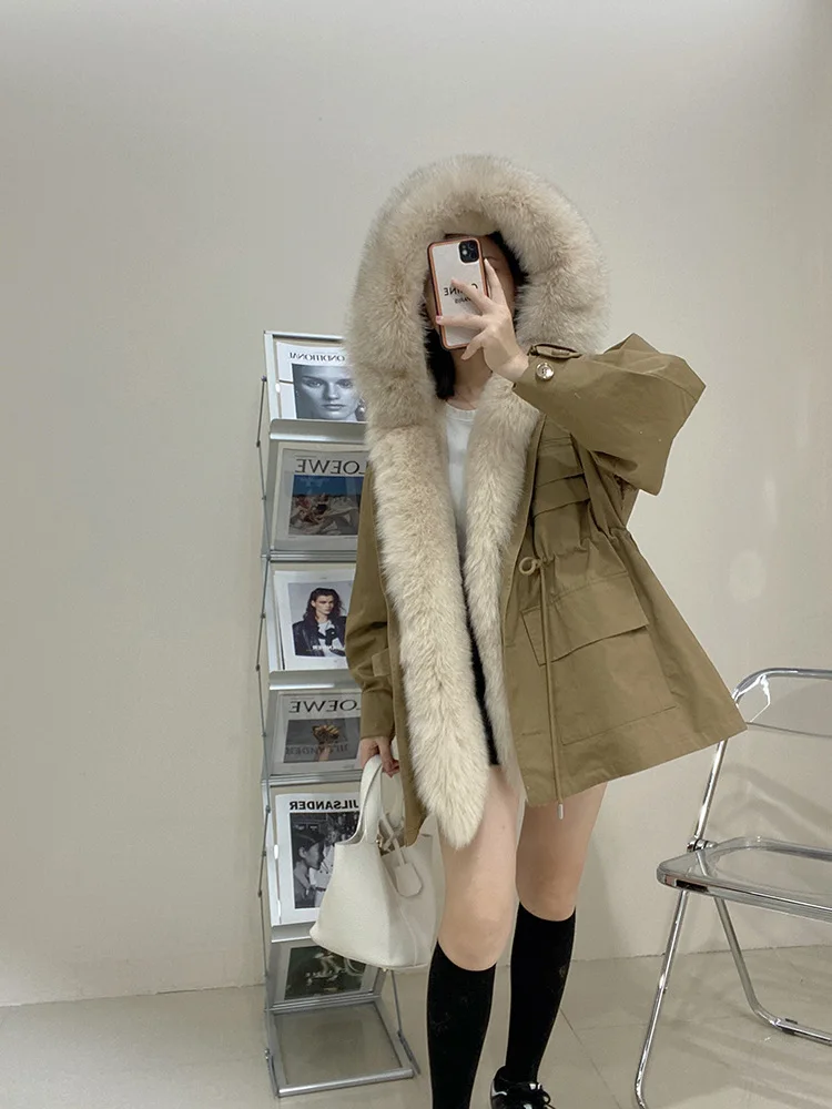 

Winter White Duck Down Jacket Female Feather Clothes Oversize Parkas Big Fur Large Natural Fox Fur Hooded Down Coat Winter Women