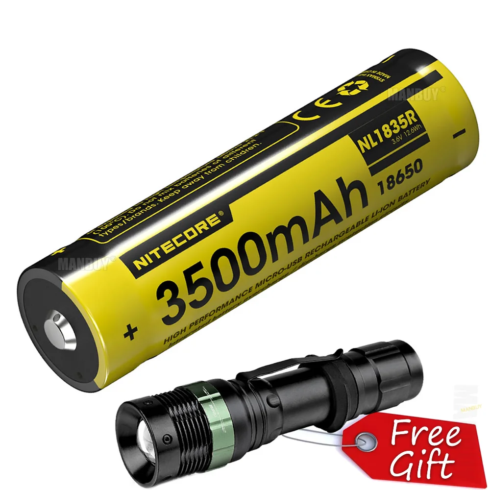 NITECORE NL1835R 3500mAh High Performance Built-in Micro-USB Charge Port Rechargeable Liion Battery 12.6Wh 3.6V Button Top 18650