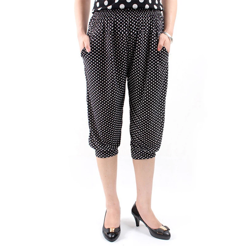 Pantalon sarouel élastique pour femme, taille extra large, vêtements d\'âge moyen, longueur de rinçage, 7 documents