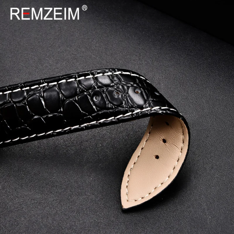 REMZEIM Leather Watchband Strap 16 /18 /20 /22 /24mm Stainless Steel Buckle Men Women Replace Band Watch Accessories