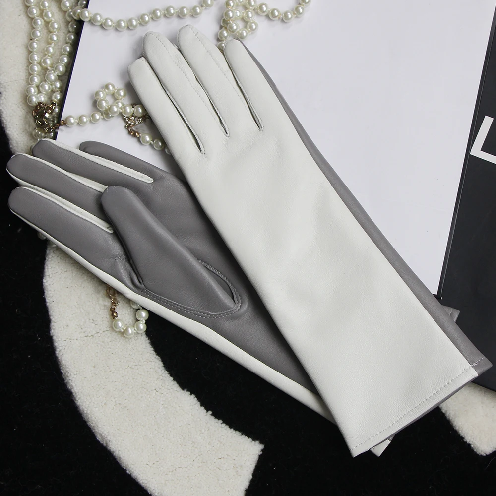 Clashing Colors 28cm damskie oryginalne skórzane rękawiczki jakości eleganckie jesienne zimowe modne kobiece rękawiczki proste rękawice z owczej skóry