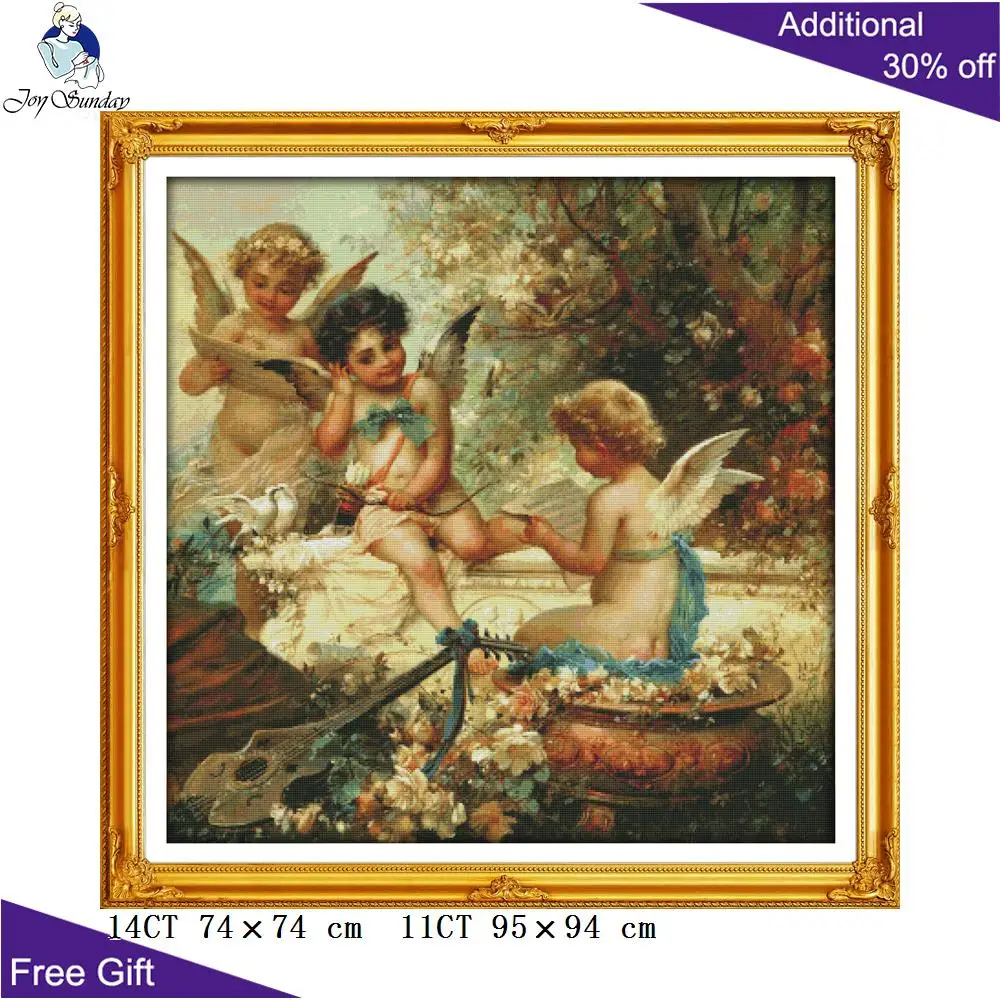 

Joy Sunday Garden Cherubs Cross Stitch Home Decor R320 14CT 11CT Counted and Stamped Cherubs in the Garden Cross Stitch kits