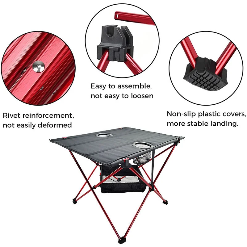 Lightweight Camping Table with Cup Holder & Aluminum Poles Portable Picnic Table Folding Camp Table for BBQ Hiking  Fishing