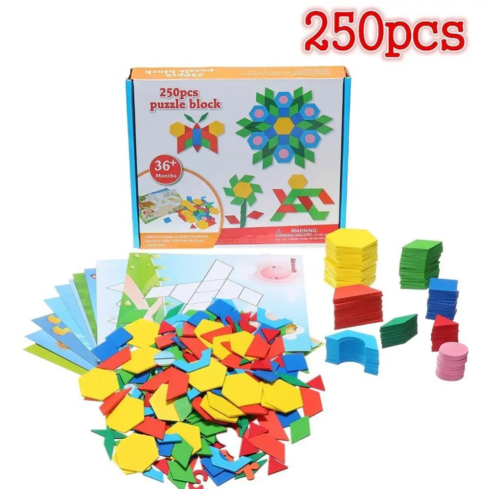 

250Pcs Wooden Tangram Children toy Geometry Puzzles Building Brain Training Education Kid Toy