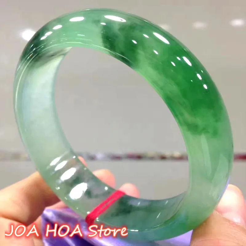 Natural Jadeite Ice Glutinous Floating Green Flower  Refined Fashion Superior Quality Bangle Jade Bracelet Handring Jewelry