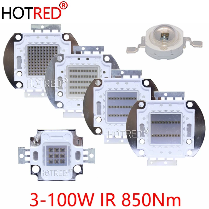 High Power LED Chip IR Infrared 850nm 3W 10W 20W 30W 50W 100W Emitter Diode COB Light Lamp Matrix 850 nm for Night Vision Camera