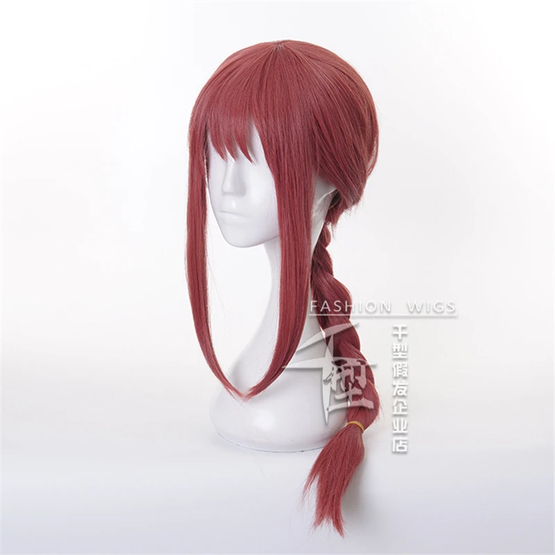 High Quality Makima Cosplay Wig Anime Chainsaw Man Cosplay Long Pink Braided Synthetic Hair Halloween Role Play Wigs + Wig Cap