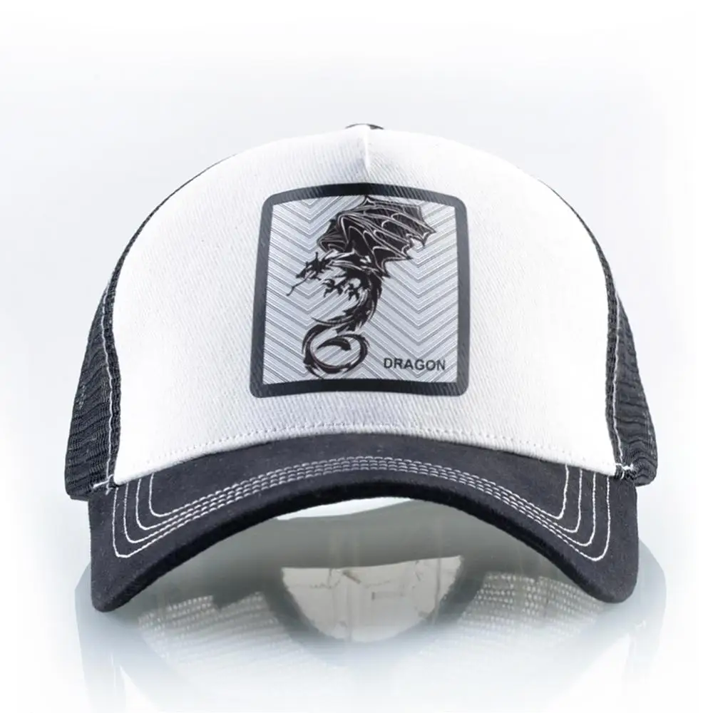 Men\'s Baseball Cap Fashion Snapback Hat With Dragon Patch Casual Cotton Dad Hats Breathable Mesh Trucker Caps Men Hip Hop Bones