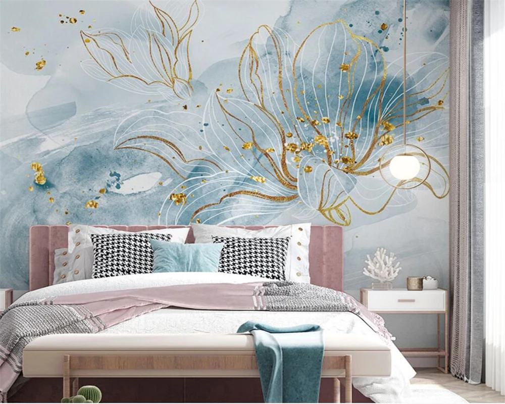 wallpapers home decor ink golden flower painting living room porch bedroom room TV background Customized 3d Wallpaper