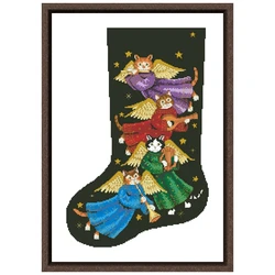 Anioł kot stocking krzyż zestaw do szycia x-mas cartoon wzór 18ct 14ct 11ct niezadrukowana płótno haft splot krzyżowy dmc