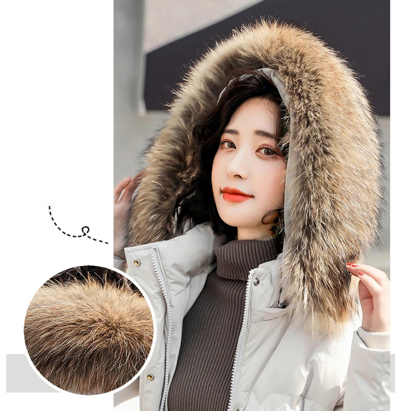 Real Natural Raccoon Fur Long Down Parkas Women White Duck Down Jacket Winter Jacket Women Thick Warm Snow Female Down Coat