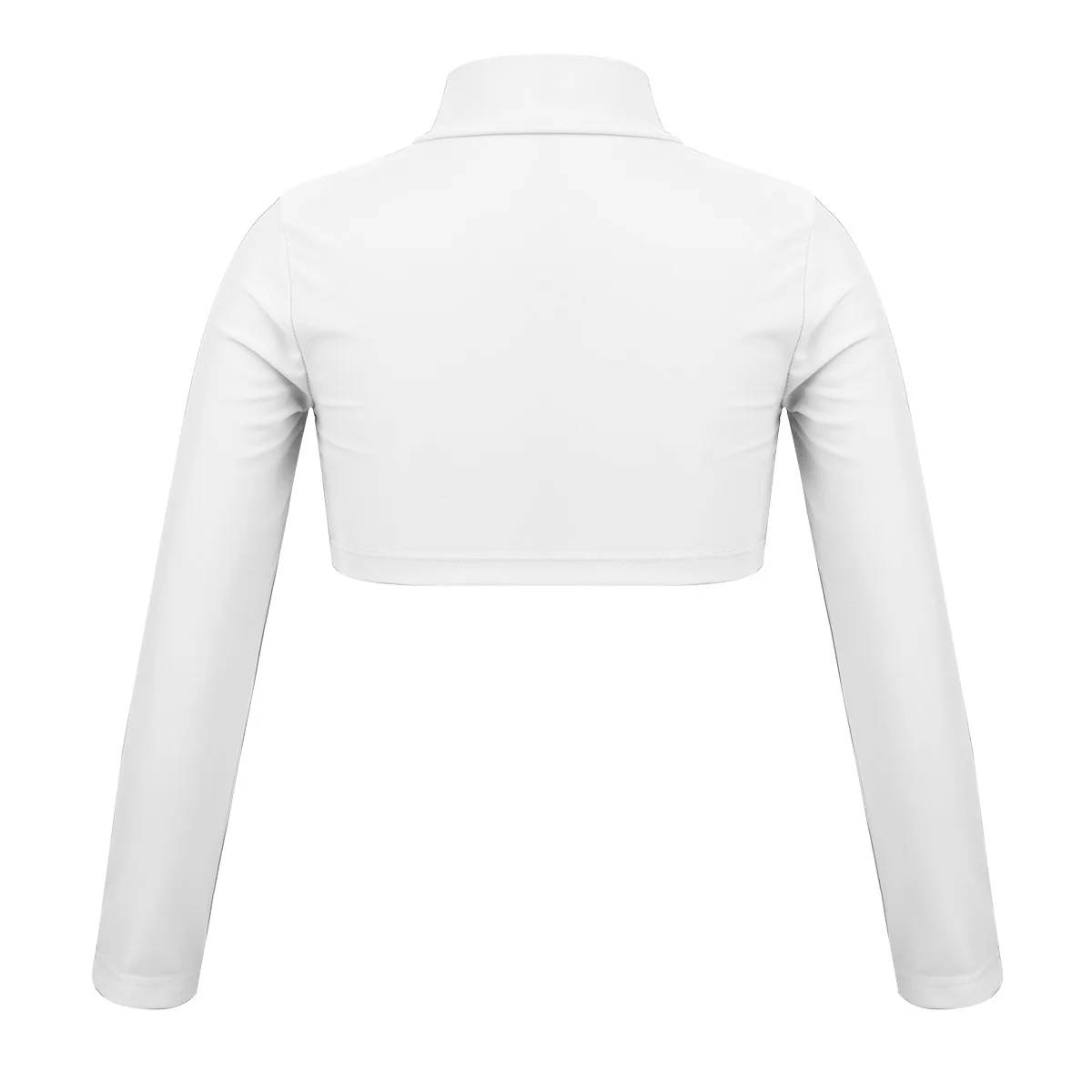 Kids Girls Hip Hop Jazz Street Dance Performance Costume Long Sleeve Mock Neck Crop Tops T-shirt for Gymnastics Fitness Workout