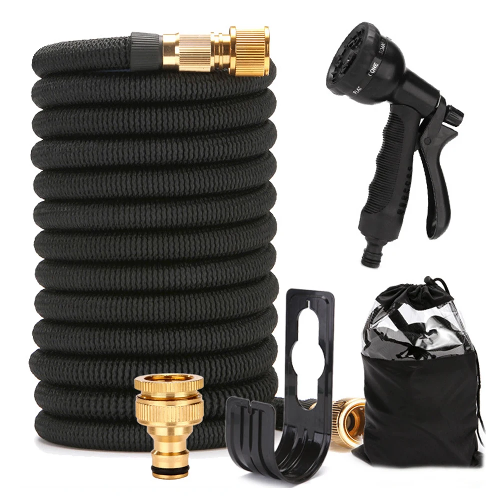 

25-100Ft Garden Hose Expandable Magic Flexible Water Hose Plastic Hoses Pipe With Spray Gun 8-Pattern Nozzle 3/4"Brass Connector