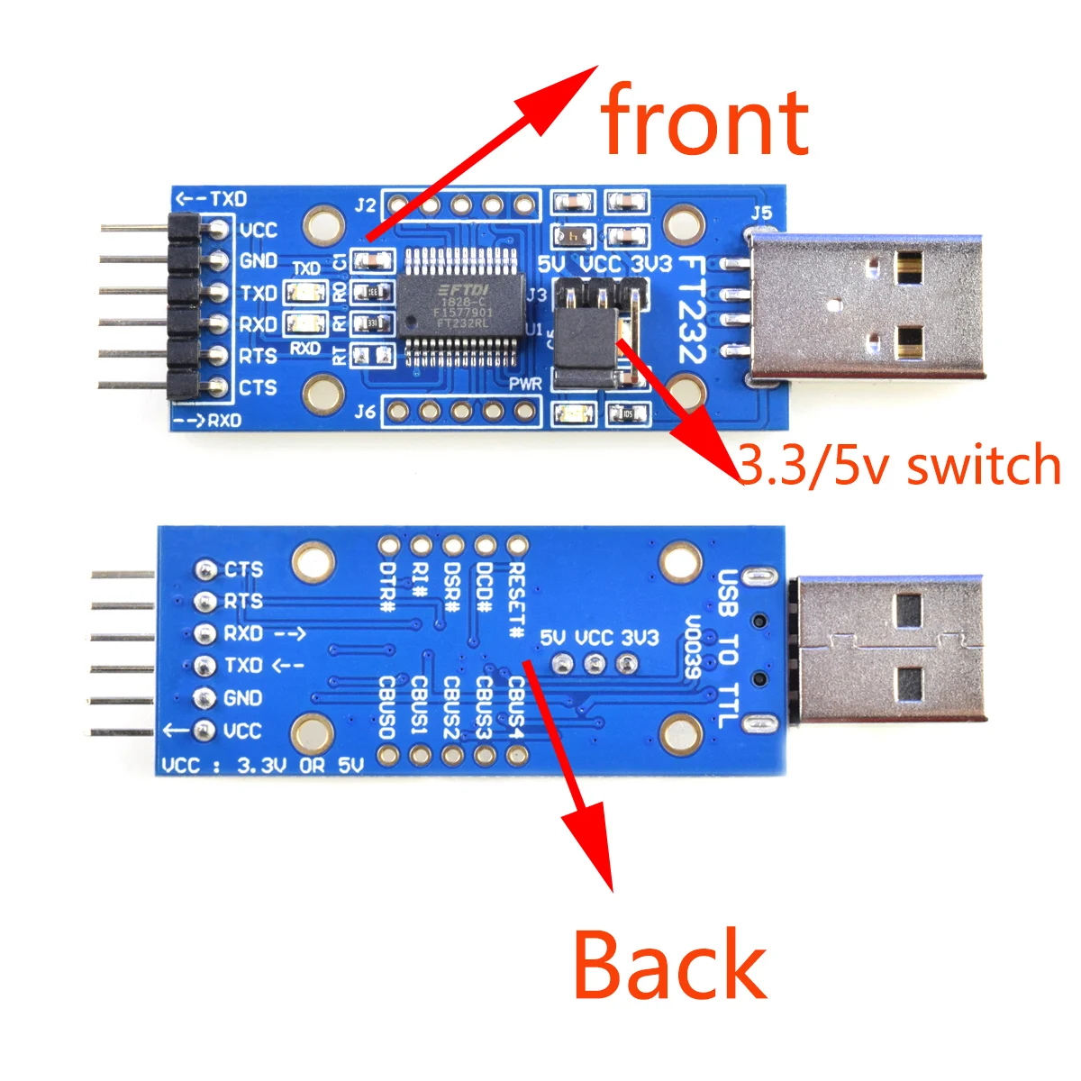 Ftdi usb para ttl uart nível 3v3 5v placa de série adatper