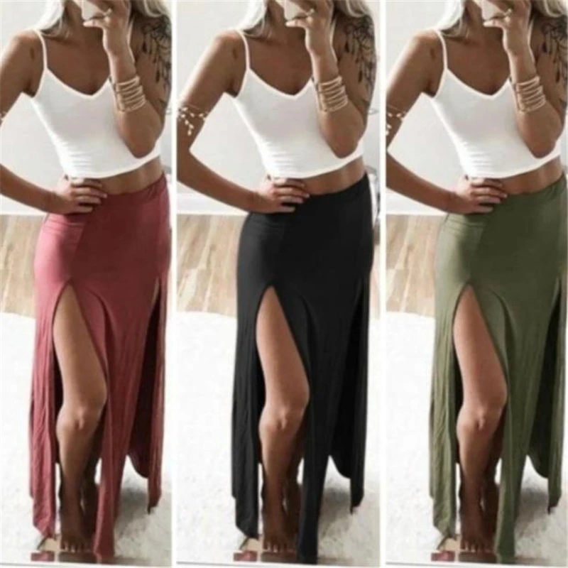 2023 Summer Autumn Women Long Skirts Ankle Length Sexy High Split Skirt Female Long Straight Skirt Saias Women's Skirt