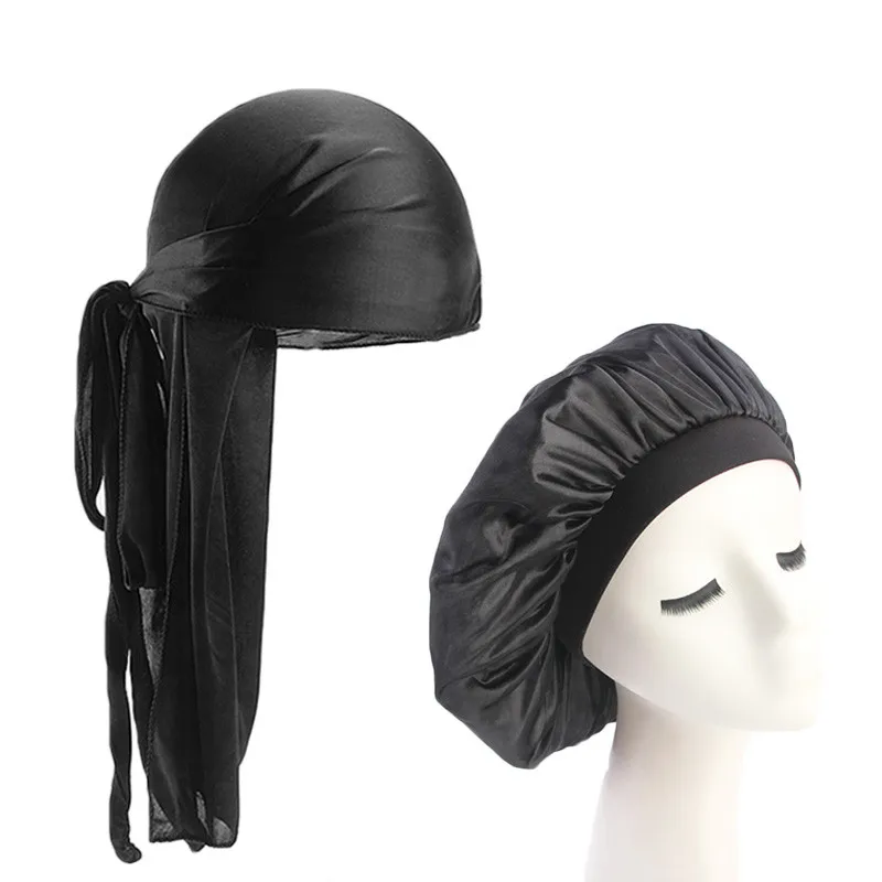 Unisex Durags and Bonnets Suitable Men and Women Long Tail Silky Durag and Bonnet For Couple Comfortable Chemo Cap